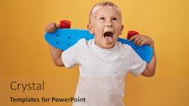  Presentation with anger - Slides enhanced with little-caucasian-boy-holding-skate background and a  colored foreground