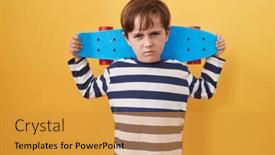  Presentation with negative - Presentation design having little-caucasian-boy-holding-skate background and a gold colored foreground