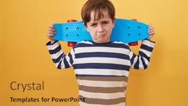  Presentation with school safety skate in summer - Slide set having little-caucasian-boy-holding-skate background and a gold colored foreground