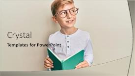  Presentation with book glasses - Presentation theme with little-caucasian-boy-kid-reading background and a soft green colored foreground