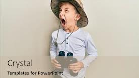  Presentation with anger kid - Amazing slide set having little-caucasian-boy-kid-wearing backdrop and a mint green colored foreground