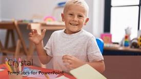  Presentation with achievement - Presentation design having little-caucasian-boy-painting background and a coral colored foreground