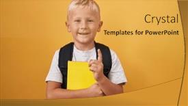  Presentation with backpack - Presentation theme consisting of little-caucasian-boy-wearing-student background and a yellow colored foreground