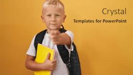  Presentation with backpack - Slide deck having little-caucasian-boy-wearing-student background and a  colored foreground