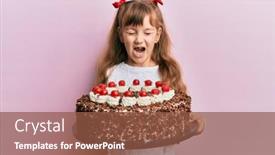 Presentation with birthday cake - Colorful PPT layouts enhanced with little-caucasian-girl-kid-celebrating backdrop and a tawny brown colored foreground