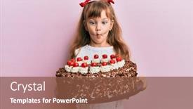  Presentation with birthday cake - Amazing PPT theme having little-caucasian-girl-kid-celebrating backdrop and a tawny brown colored foreground