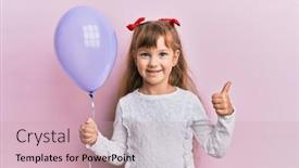  Presentation with balloon - Amazing slide deck having little-caucasian-girl-kid-holding backdrop and a soft green colored foreground