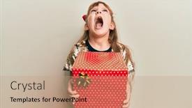  Presentation with anger kid - Colorful presentation theme enhanced with little-caucasian-girl-kid-holding backdrop and a coral colored foreground