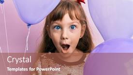  Presentation with balloons - Beautiful PPT theme featuring little-caucasian-girl-kid-holding backdrop and a tawny brown colored foreground