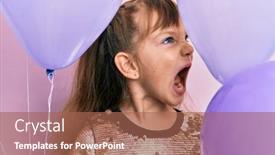  Presentation with anger kid - Presentation theme with little-caucasian-girl-kid-holding background and a coral colored foreground