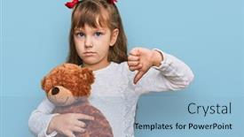  Presentation with angry kid - Audience pleasing PPT theme consisting of little-caucasian-girl-kid-hugging backdrop and a light blue colored foreground