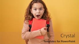  Presentation with backpack - Slide deck enhanced with little-caucasian-girl-wearing-student background and a gold colored foreground