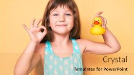  Presentation with duck - Cool new presentation design with little-caucasian-kid-girl backdrop and a yellow colored foreground