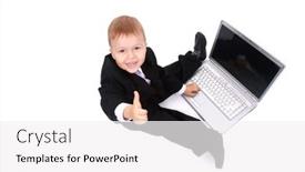  Presentation with laptop - Audience pleasing presentation theme consisting of little-child-and-laptop-isolated backdrop and a white colored foreground