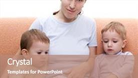  Presentation with family reading - Theme featuring little child and mother parent reading family book background and a coral colored foreground