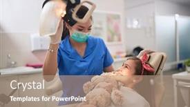  Presentation with dentist - PPT theme consisting of little-child-at-stomatology-happy background and a coral colored foreground