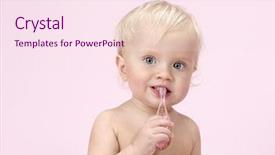  Presentation with baby teeth - Beautiful slide deck featuring little child baby caucasian brushing backdrop and a pink colored foreground