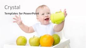  Presentation with nutrition child - PPT layouts having little child baby feeding isolated on white studio shot fruits nutrition smiling background and a white colored foreground