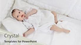  Presentation with sleeping baby - Beautiful presentation theme featuring big snails in the green grass and flowers backdrop and a seafoam green colored foreground