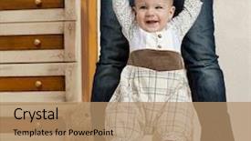  Presentation with first - Theme featuring little child baby smiling making background and a coral colored foreground