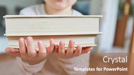  Presentation with books - Beautiful PPT theme featuring little-child-carries-two-books backdrop and a coral colored foreground