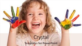  Presentation with paint - Presentation theme having little child drawing paint isolated background and a coral colored foreground