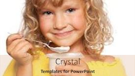  Presentation with yogurt - Presentation having little-child-eating-yogurt-isolated background and a coral colored foreground