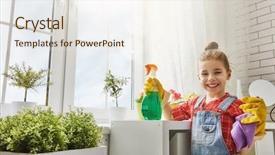  Presentation with dust - PPT layouts consisting of little child girl makes cleaning background and a sky blue colored foreground