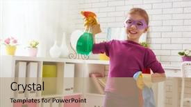  Presentation with child superhero - Slide deck enhanced with little child girl makes cleaning background and a coral colored foreground