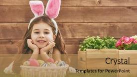  Presentation with easter basket - Slides enhanced with little child girl wearing bunny background and a coral colored foreground