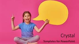  Presentation with blue pink - Colorful slide set enhanced with little child girl with cartoon backdrop and a coral colored foreground