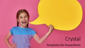  Presentation with blue pink - Slides with little child girl with cartoon background and a coral colored foreground