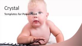  Presentation with keyboard - PPT theme with little child holding keyboard isolated background and a  colored foreground