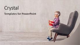  Presentation with child drinking water from glass - Beautiful presentation theme featuring little child in 3d glasses backdrop and a light gray colored foreground