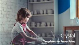 Presentation with pottery - PPT theme consisting of little child in a pottery background and a dark gray colored foreground