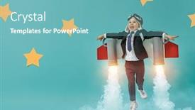  Presentation with spaceman - Cool new slides with little-child-in-an-astronaut backdrop and a teal colored foreground