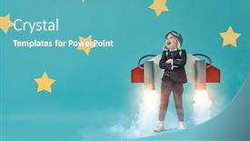  Presentation with spaceman - Colorful presentation design enhanced with little-child-in-an-astronaut backdrop and a teal colored foreground