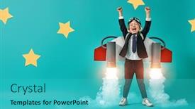  Presentation with spaceman - Cool new theme with little-child-in-an-astronaut backdrop and a teal colored foreground