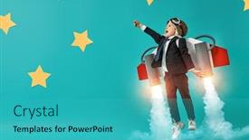  Presentation with astronaut - Cool new PPT theme with little-child-in-an-astronaut backdrop and a teal colored foreground