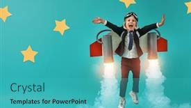  Presentation with spaceman - Cool new slides with little-child-in-an-astronaut backdrop and a teal colored foreground