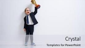 Presentation with winner cup - Presentation design enhanced with little child is winner kid background and a light gray colored foreground