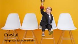  Presentation with winner cup - Beautiful slide set featuring little child is winner kid backdrop and a gold colored foreground