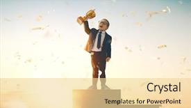  Presentation with winner cup - PPT theme enhanced with little child is winner kid background and a blonde colored foreground