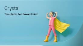  Presentation with girl power - Presentation theme having little-child-playing-superhero-kid background and a light blue colored foreground