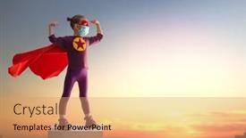  Presentation with flu virus - Colorful presentation theme enhanced with little-child-playing-superhero backdrop and a coral colored foreground