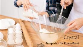  Presentation with mom - Cool new PPT theme with little-child-sugar-into-bowl backdrop and a coral colored foreground