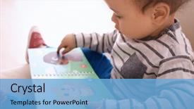  Presentation with child in a hindu home - Presentation design featuring little child with colorful book background and a light blue colored foreground