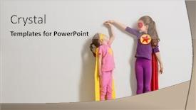  Presentation with children growth - PPT theme with little-children-are-playing-superhero background and a light gray colored foreground