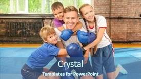  Presentation with children training on computers - Audience pleasing PPT layouts consisting of little children in boxing gloves backdrop and a ocean colored foreground