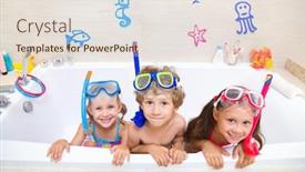  Presentation with play children - Beautiful theme featuring little children in swimsuits play in the bathroom like in the sea backdrop and a lemonade colored foreground